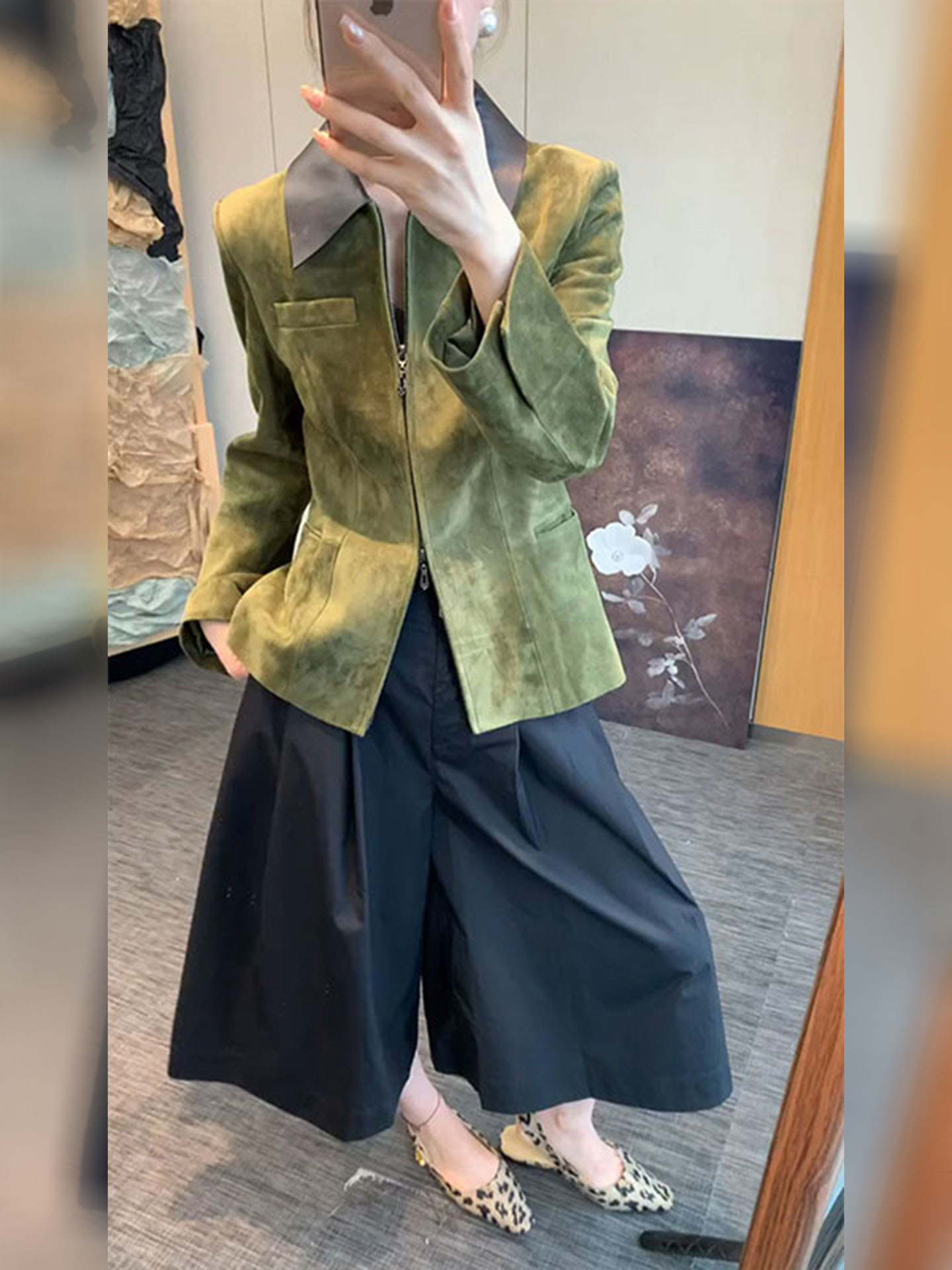Retro Vintage Korean Fashion - Retro Style Green Suede Jacket Women's