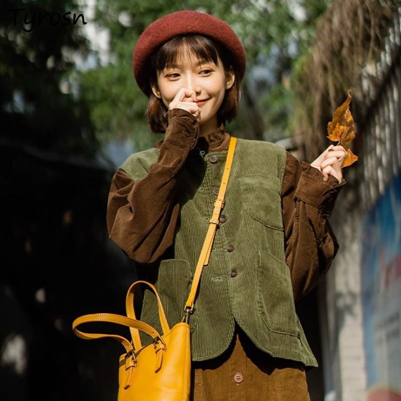 Retro Vintage Korean Fashion - Vest Women Corduroy Retro Vintage Sleeveless