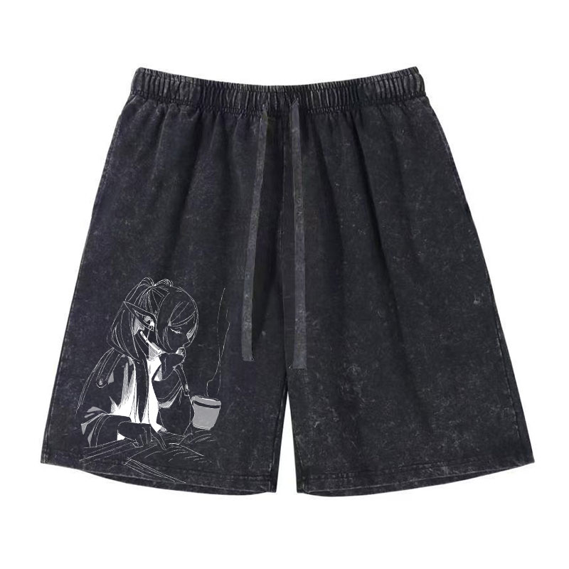 Vintage Fashion In Japan - Anime Frieren Shorts Vintage Washed Manga