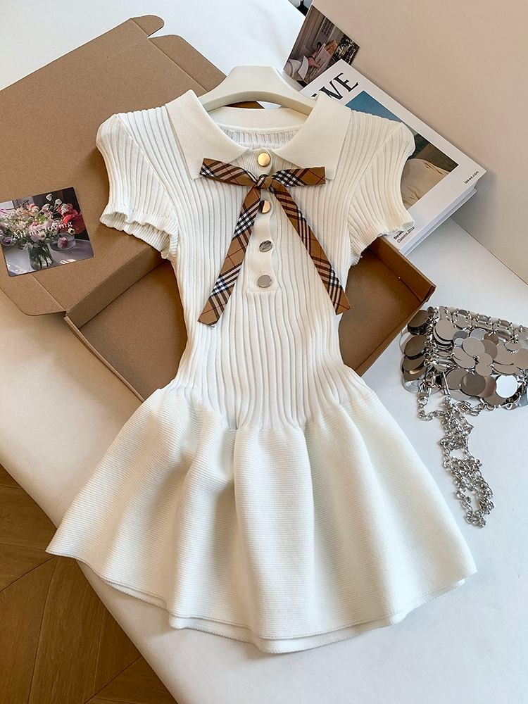 Retro Vintage Korean Fashion - Y2k Vintage Short Sleeve Dress Bodycon