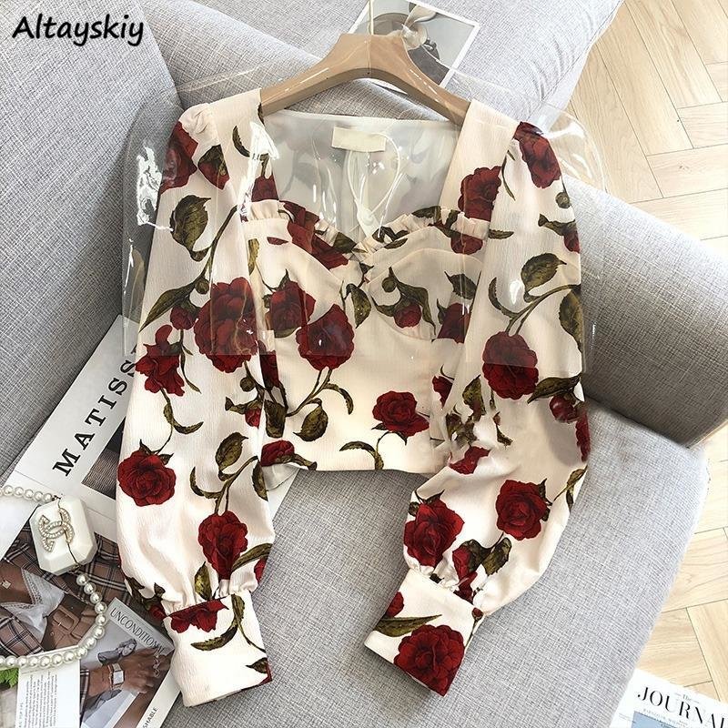 Retro Vintage Korean Fashion - S-3XL Hoa Hồng Áo Sexy Nữ