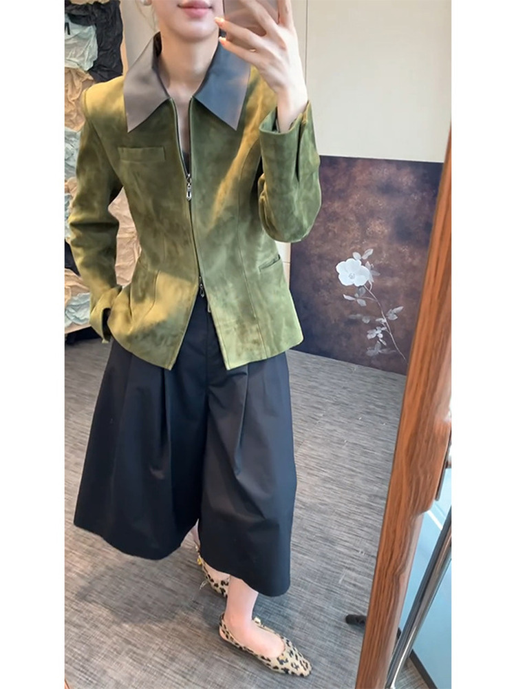 Retro Style Green Suede Jacket - đánh giá và giá Retro Vintage Korean Fashion