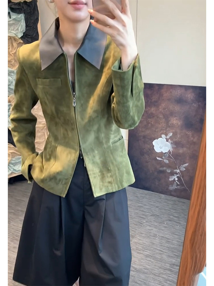 Retro Style Green Suede Jacket - đánh giá và giá Retro Vintage Korean Fashion