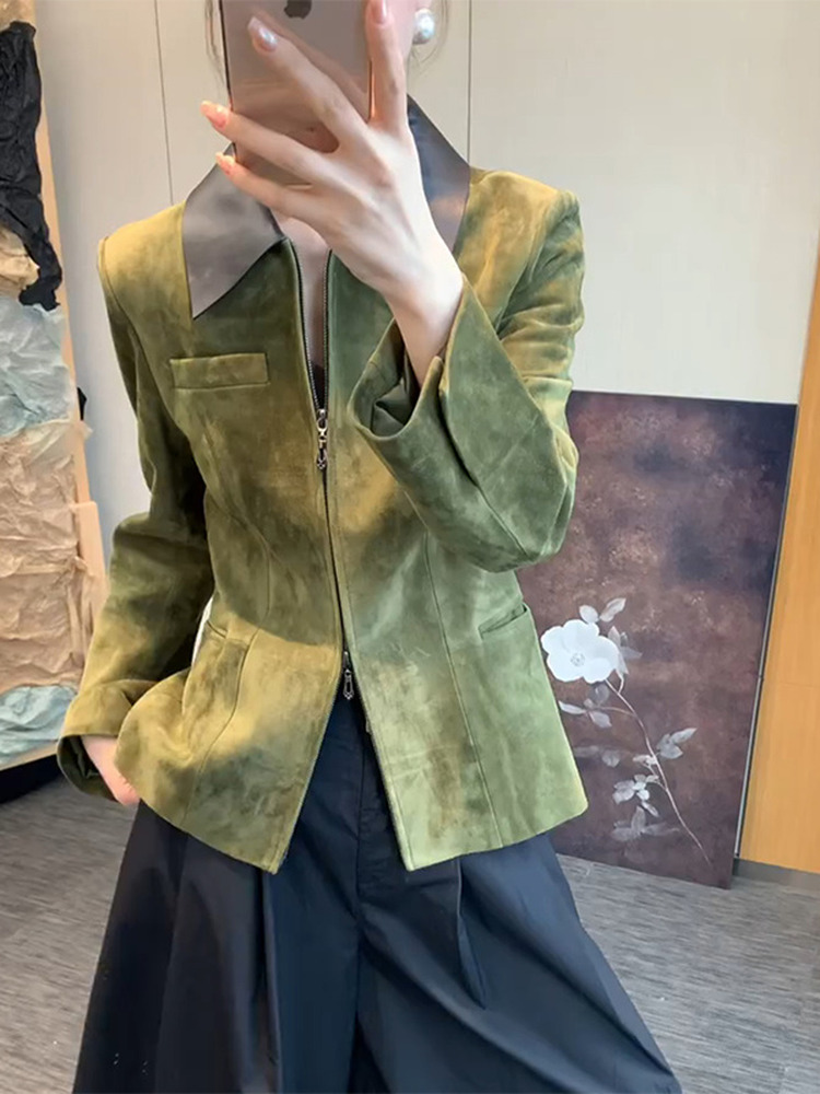 Retro Style Green Suede Jacket - đánh giá và giá Retro Vintage Korean Fashion