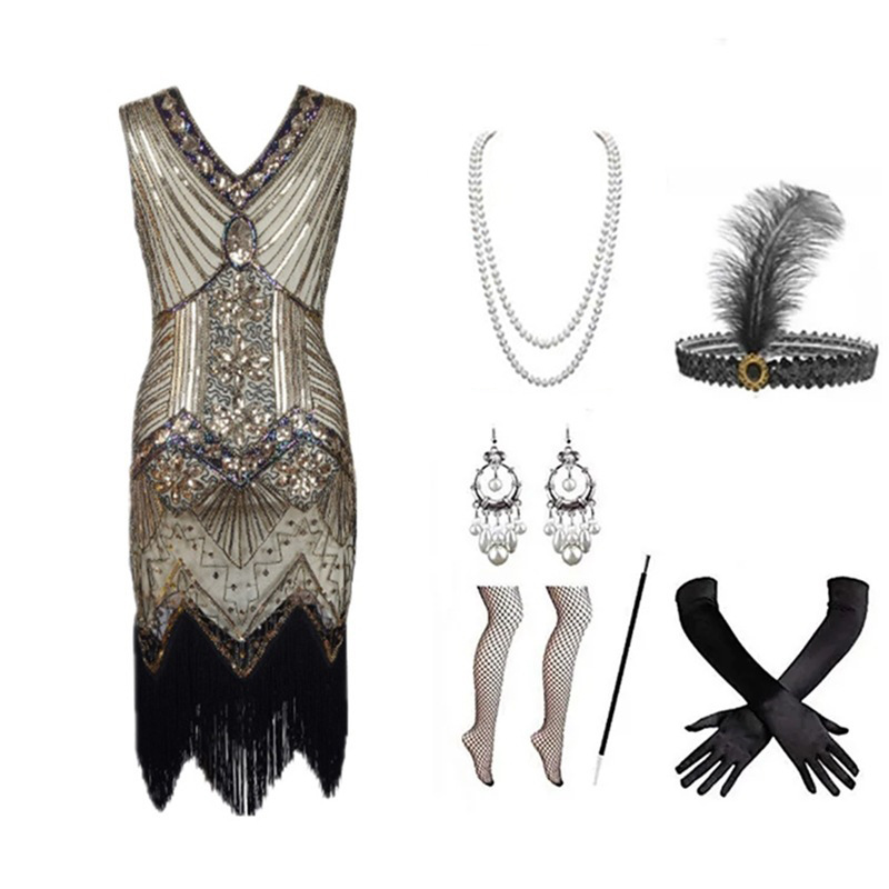 Women 1920s Flapper Dress Set  - đánh giá và giá Vintage Slip Dress