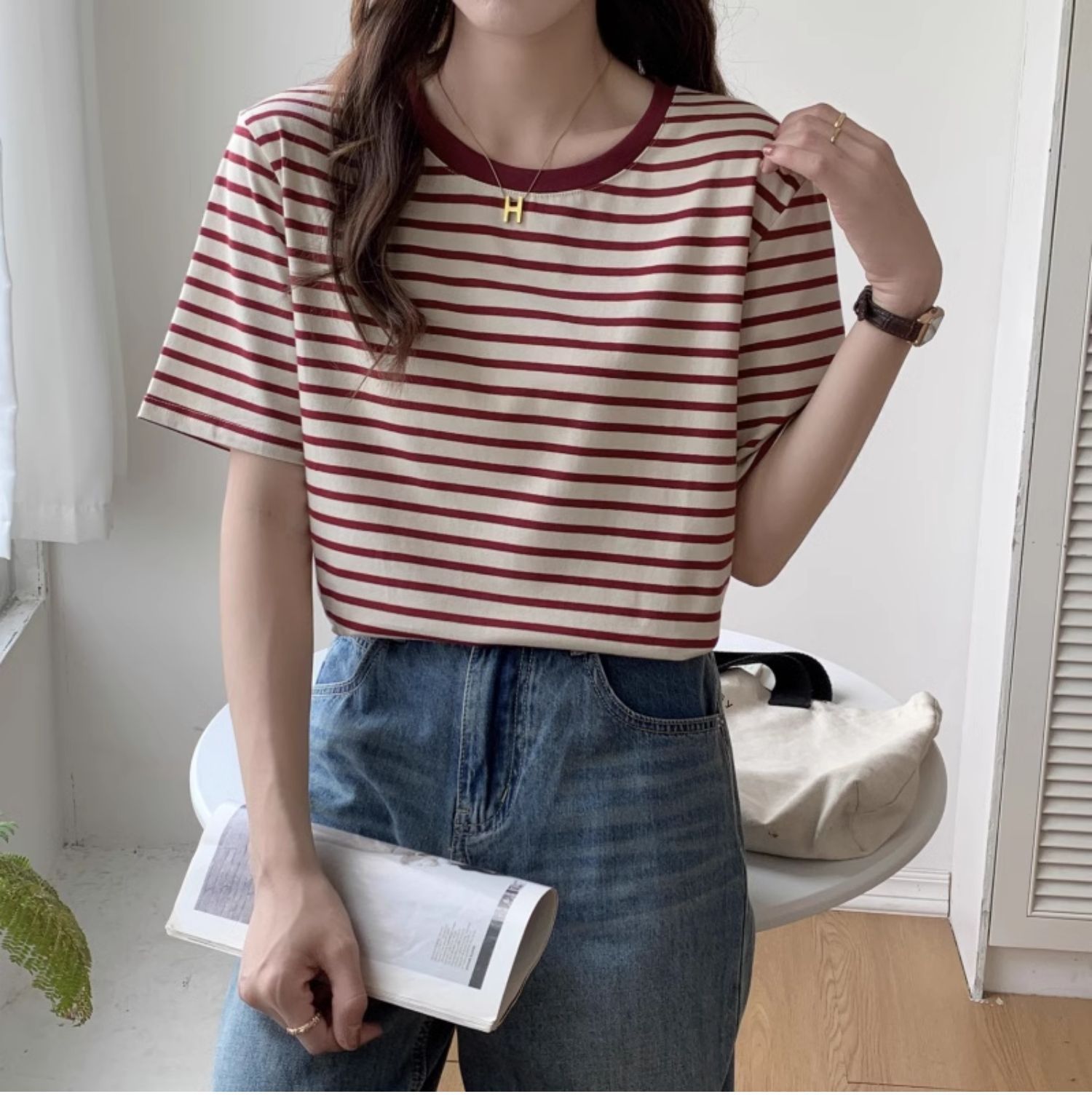 Vintage Striped T-shirt Women  - đánh giá và giá Retro Vintage Korean Fashion