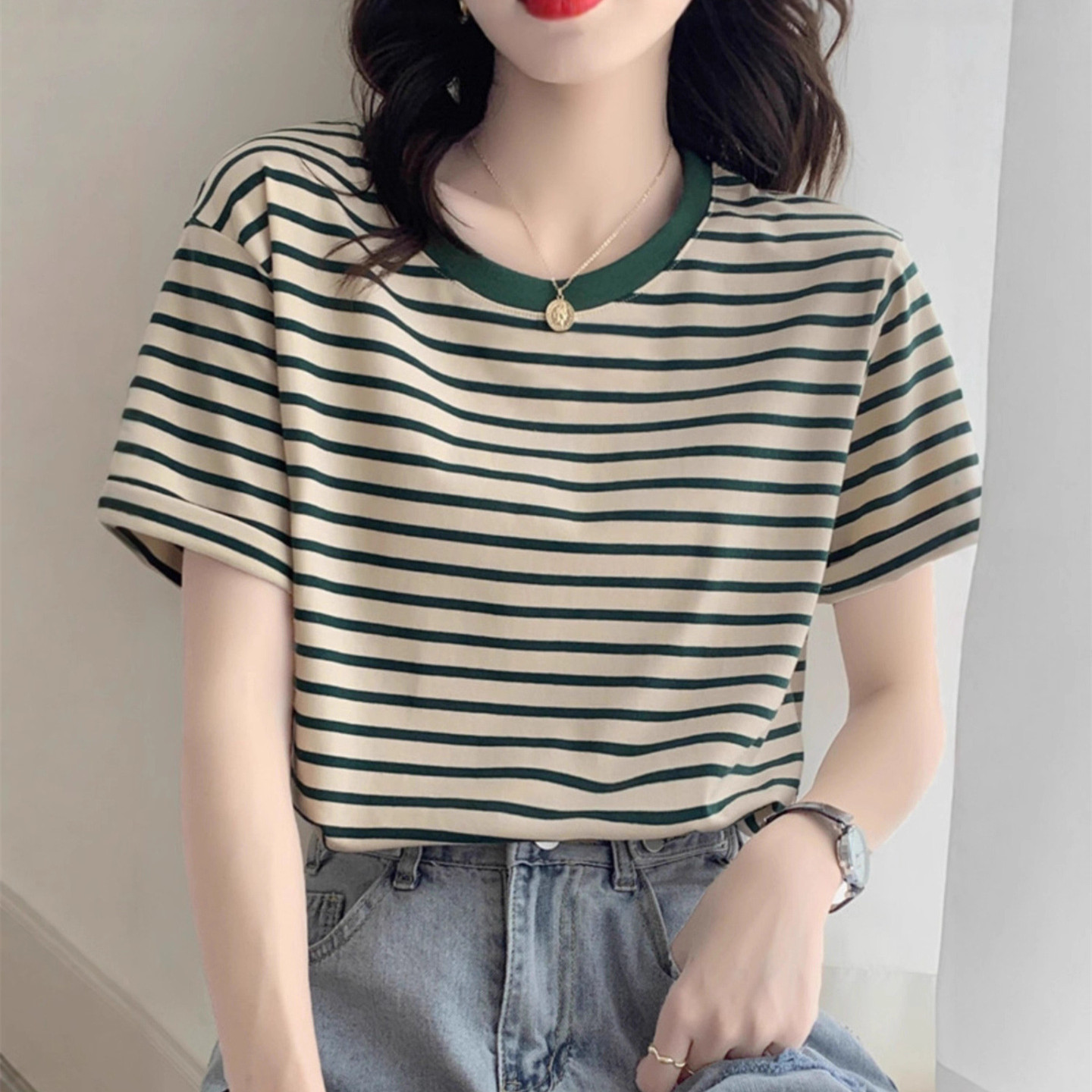 Vintage Striped T-shirt Women  - đánh giá và giá Retro Vintage Korean Fashion